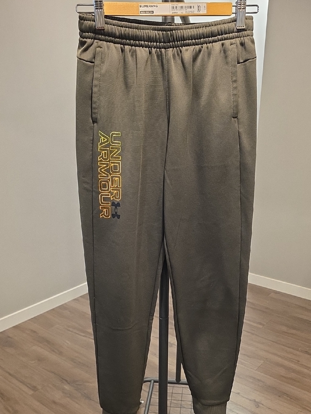 Under Armour Olive Green Logo Joggers with Yellow Accent